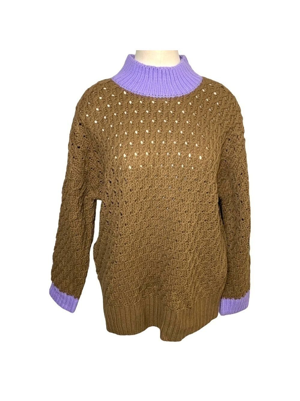 Nwt femme by design NY chunky fisherman brown purple boho open knit sweater sz M